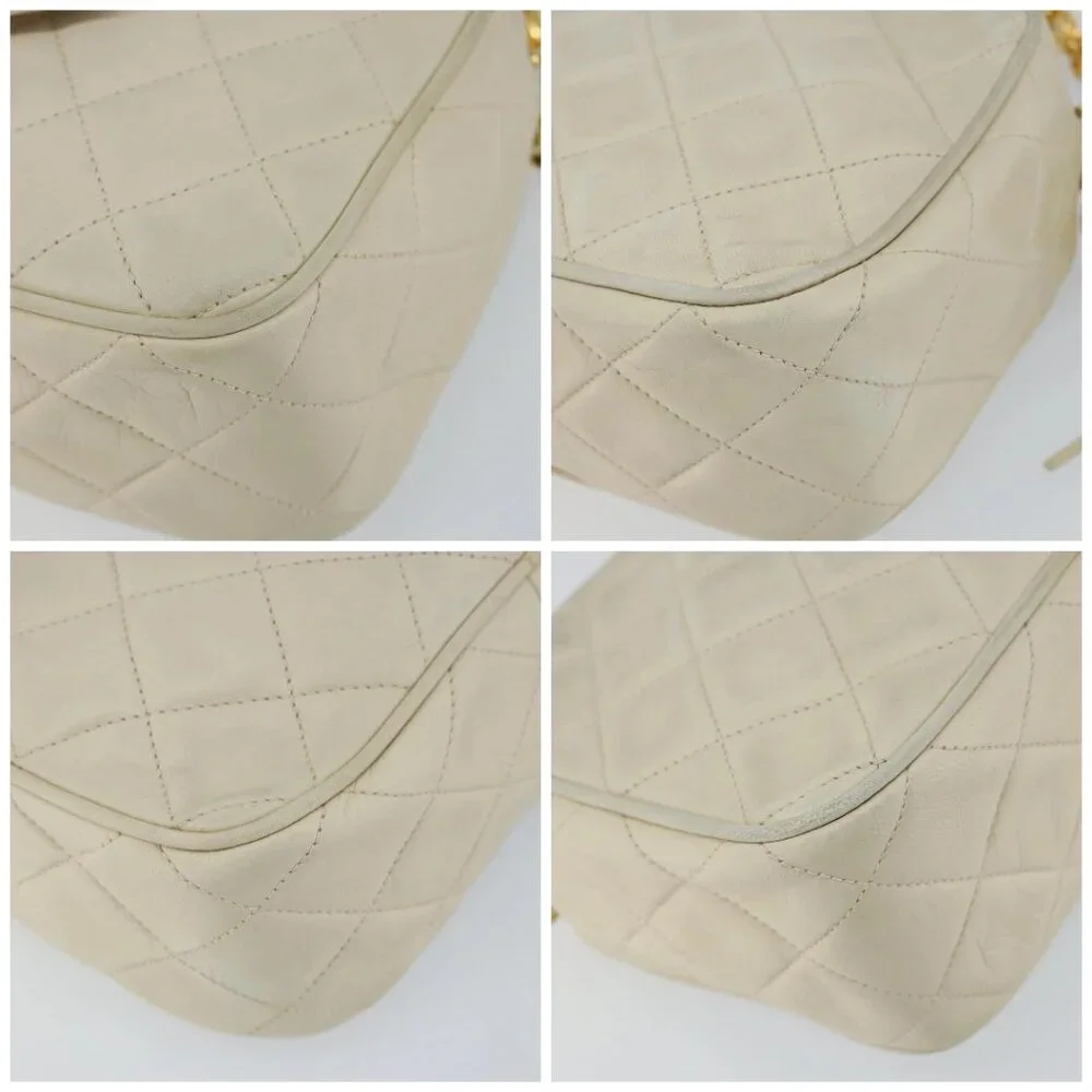 CHANEL Matelasse Chain Shoulder Bag Lamb Skin Beige Gold CC Auth BA8033 - Picture 16 of 16